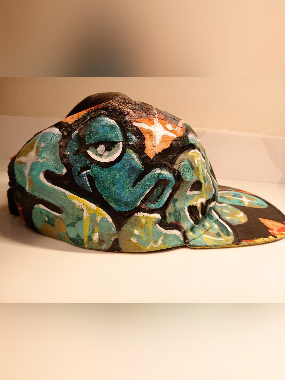 Custom Painted Adjustable Brown Camp Hat By Graffiti Artist Siek With Bodé Chara
